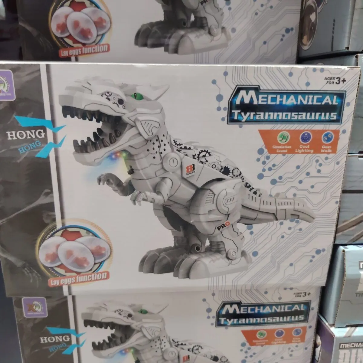 Mechaniczny Tyranozaur Biały z Zielonymi Oczami