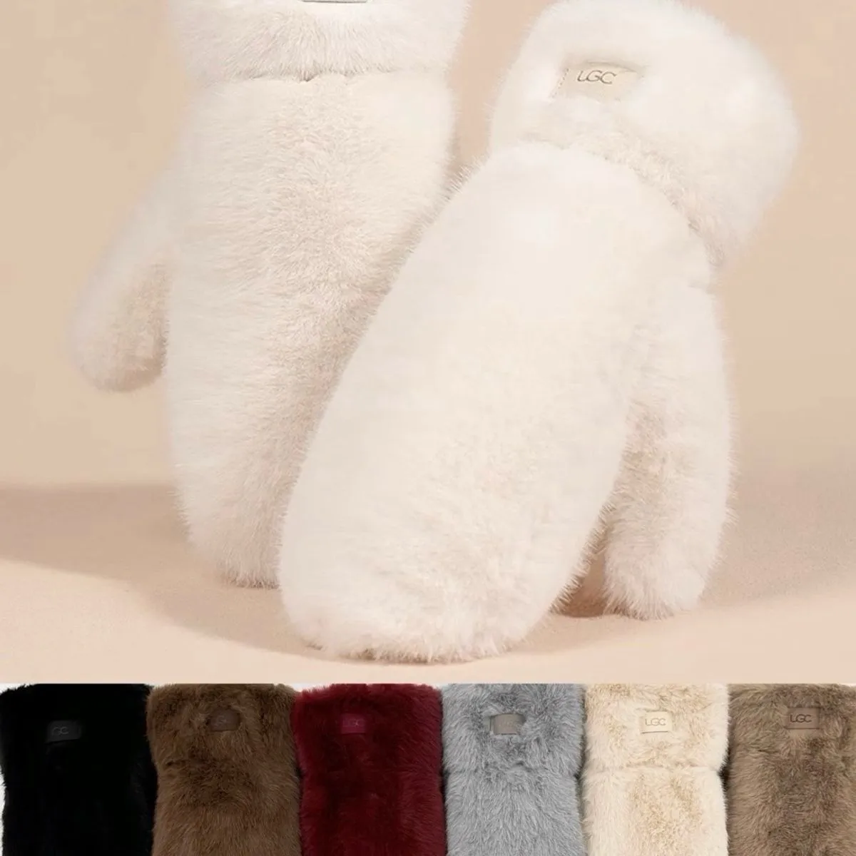 Rękawiczki damskie futrzane UGG C18 białe