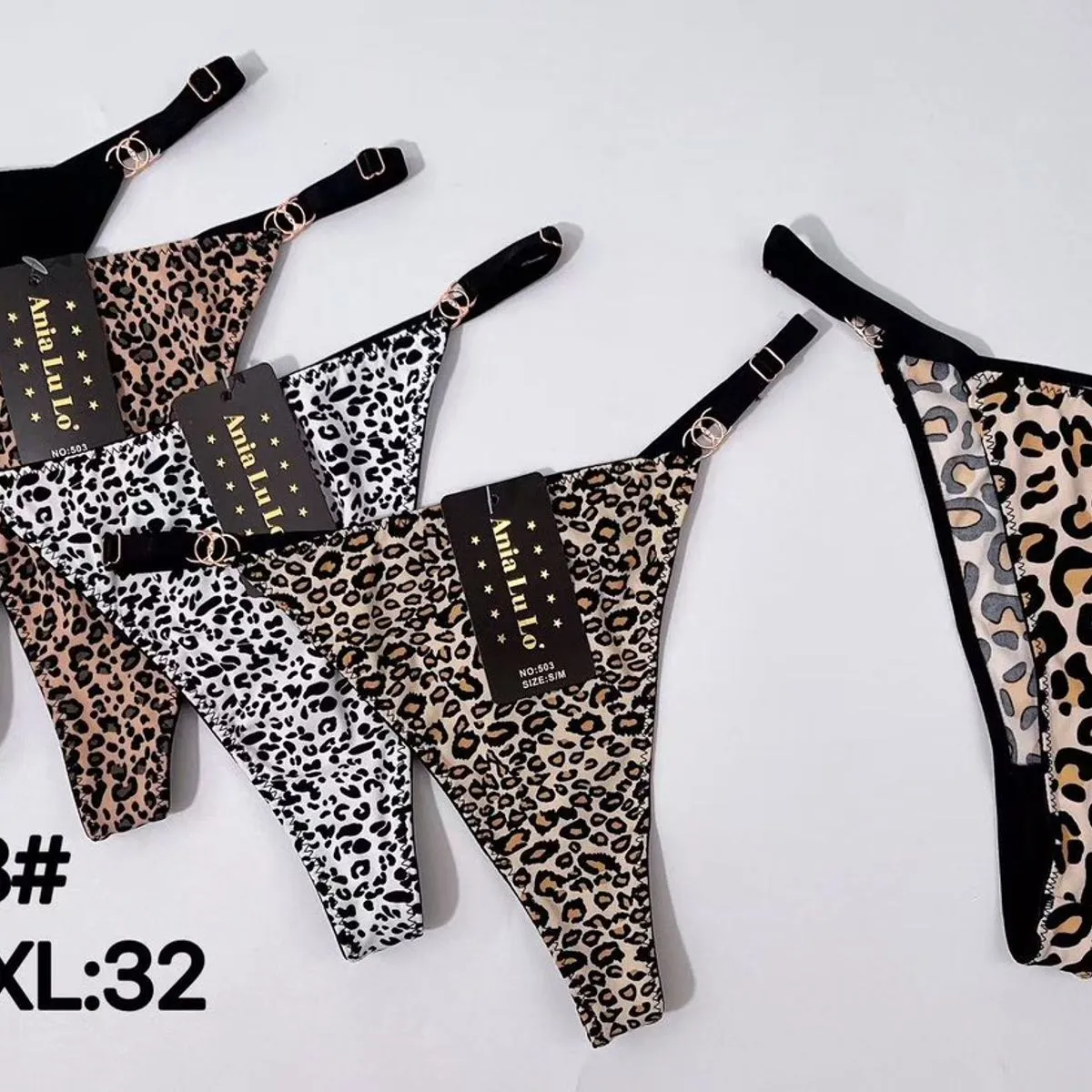 Majtki damskie stringi wzór leopard S-30 L-32 XL No-503
