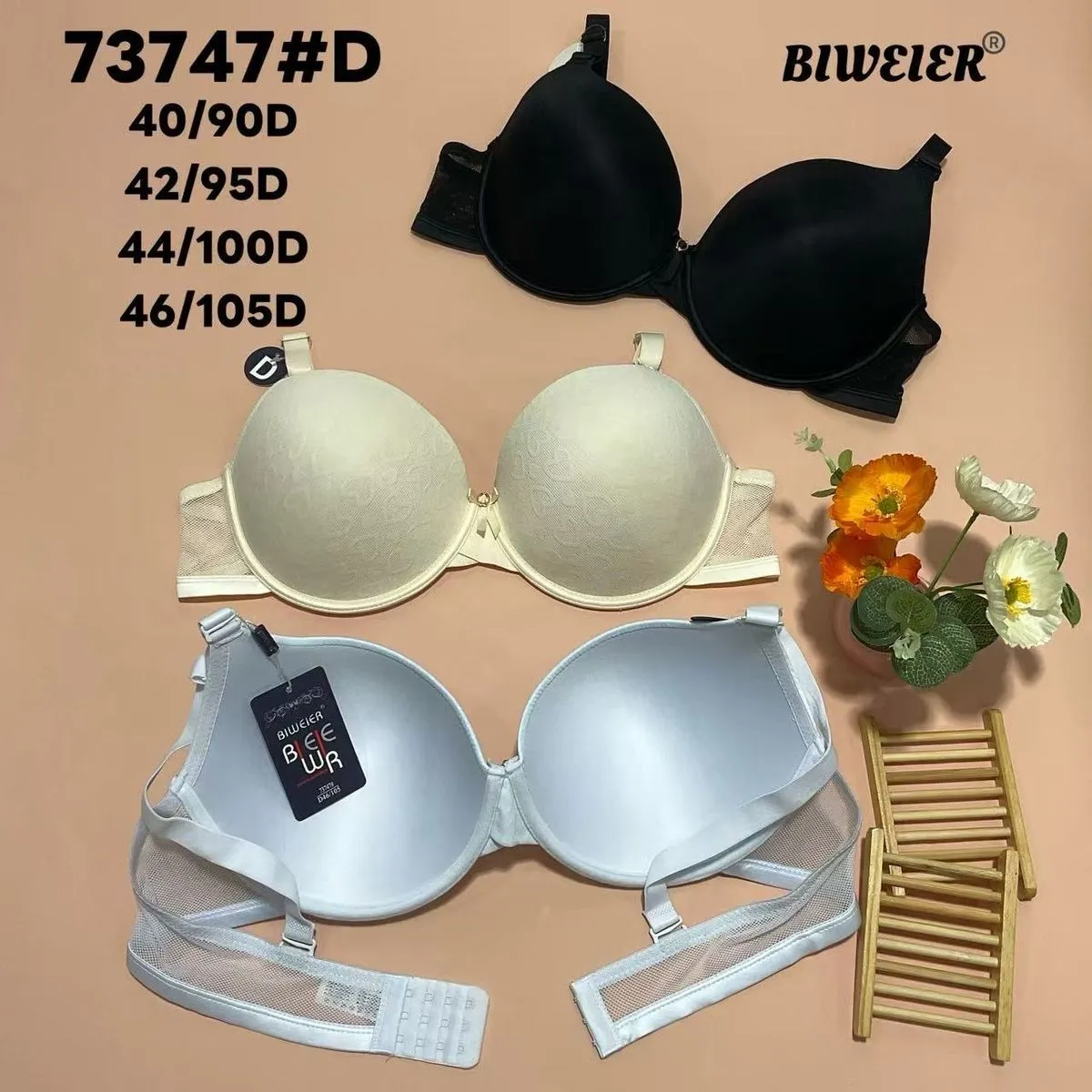 Biustonosz damski Biweier® czarne, beżowe, białe 73/47#D