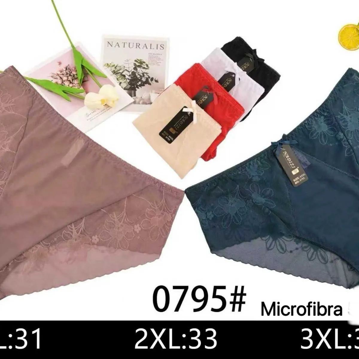 Majtki damskie koronkowe z mikrofibry 1XL-3XL, 0795