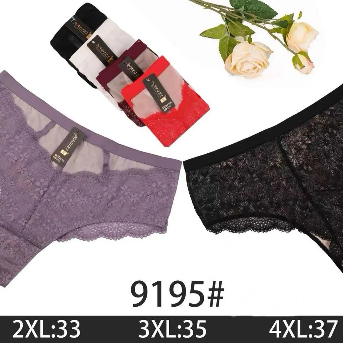 Majtki damskie koronkowe 2XL-4XL, set 5 szt, 9195#