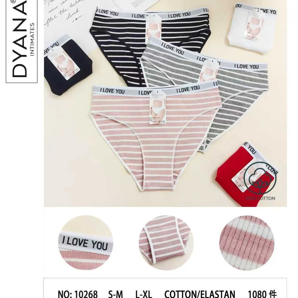 Majtki damskie I Love You prążkowane S-M-L, 24 szt