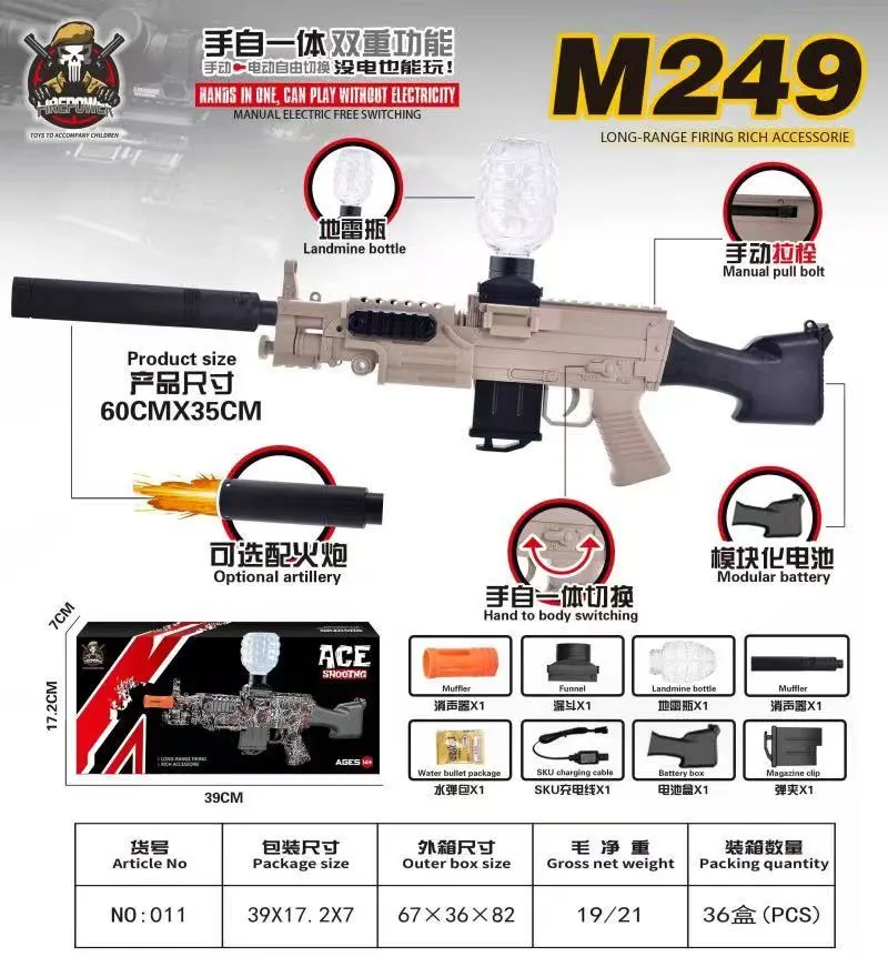 Pistolet na kulki M249 z tłumikiem 60x35cm