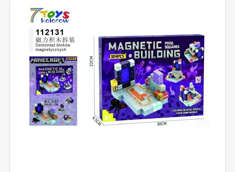 Zabawki Klocki Magnetyczne Minecraft 10PCS Pixel Building Squares