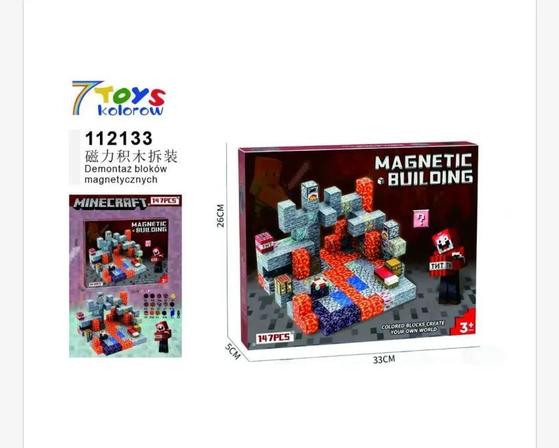 Zabawki Klocki Magnetyczne Minecraft 17 szt 33 cm
