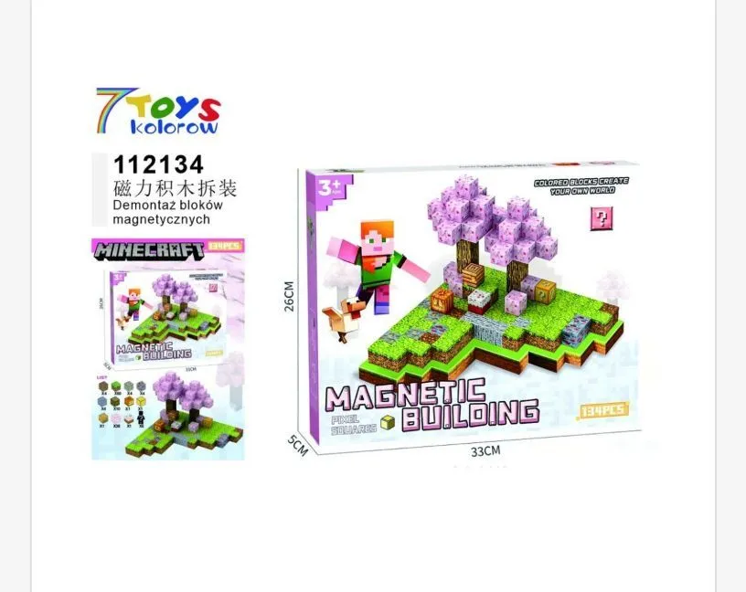 Zabawki Klocki Magnetyczne Minecraft 7Toys 33x30 cm