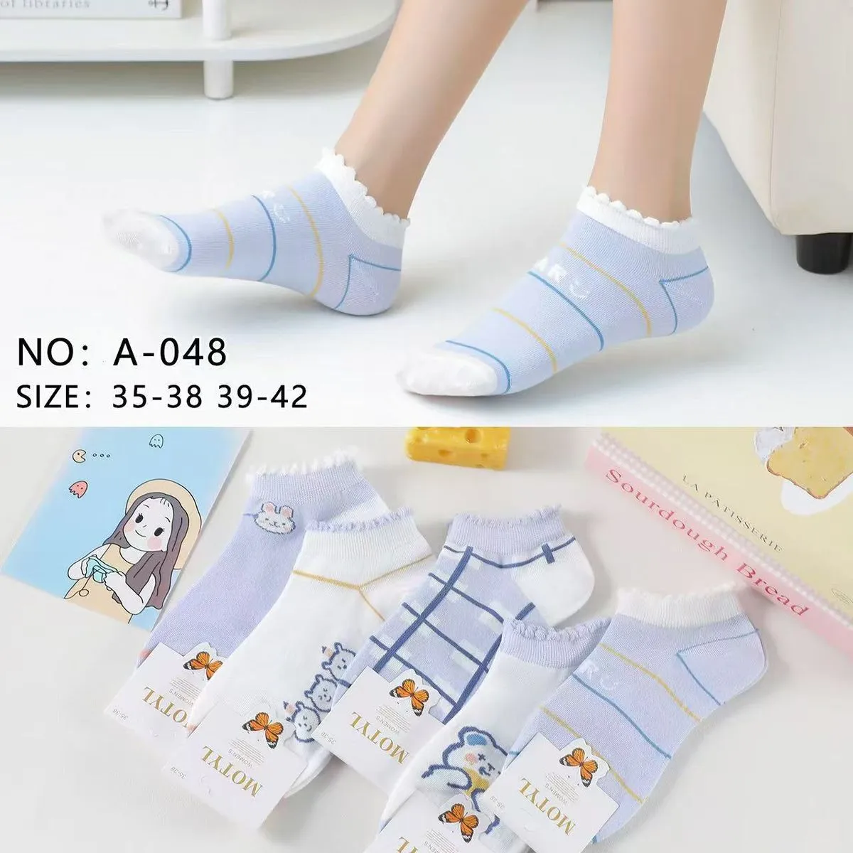 Skarpetki damskie MotylYL niebiesko-białe A-048 roz. 35-38/39-42