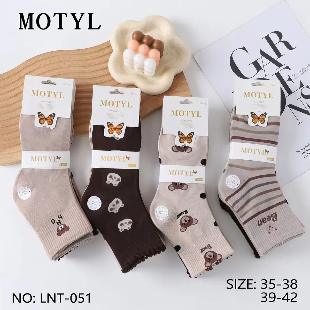 Skarpetki damskie Motyl wz. beżowe/brązowe roz. 35-38/39-42