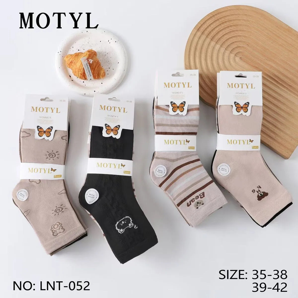 Skarpetki damskie Motyl beżowe/czarne roz. 35-38/39-42