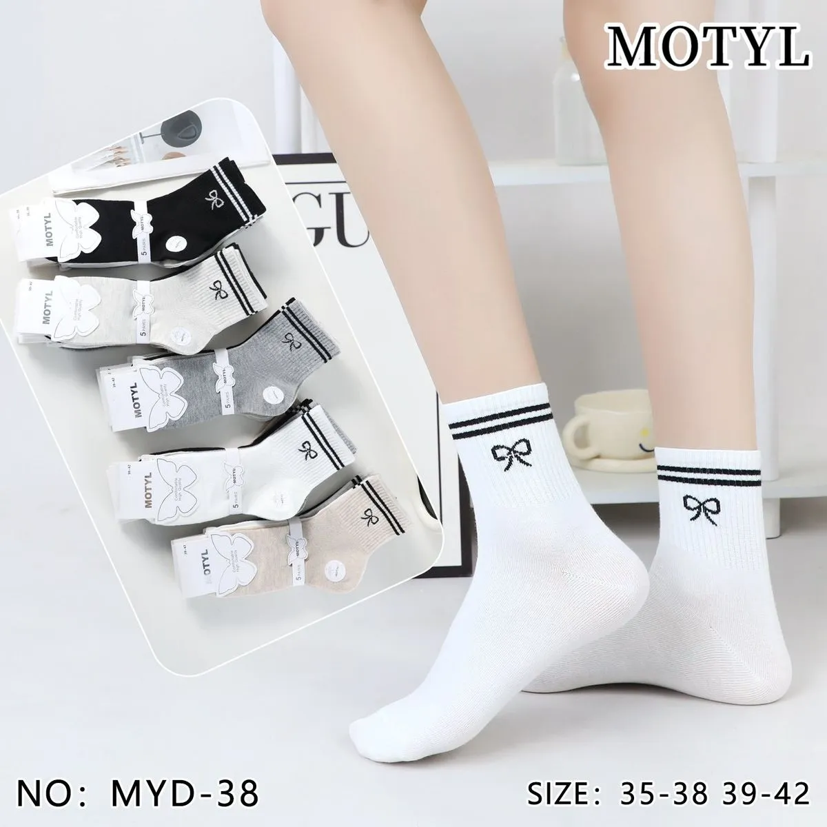 Skarpetki damskie motylkowe białe/szare/czarne roz. 35-38/39-42