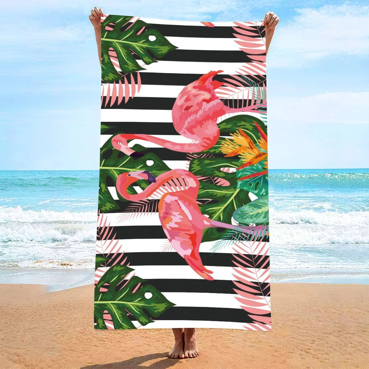Ręcznik plażowy mikrofibra 70x140 cm flamingi tropikalne