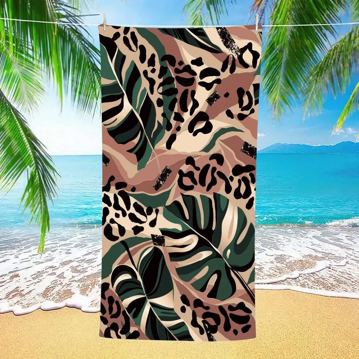 Ręcznik Mikrofibra Plażowy 70x140 cm Leopard Liście