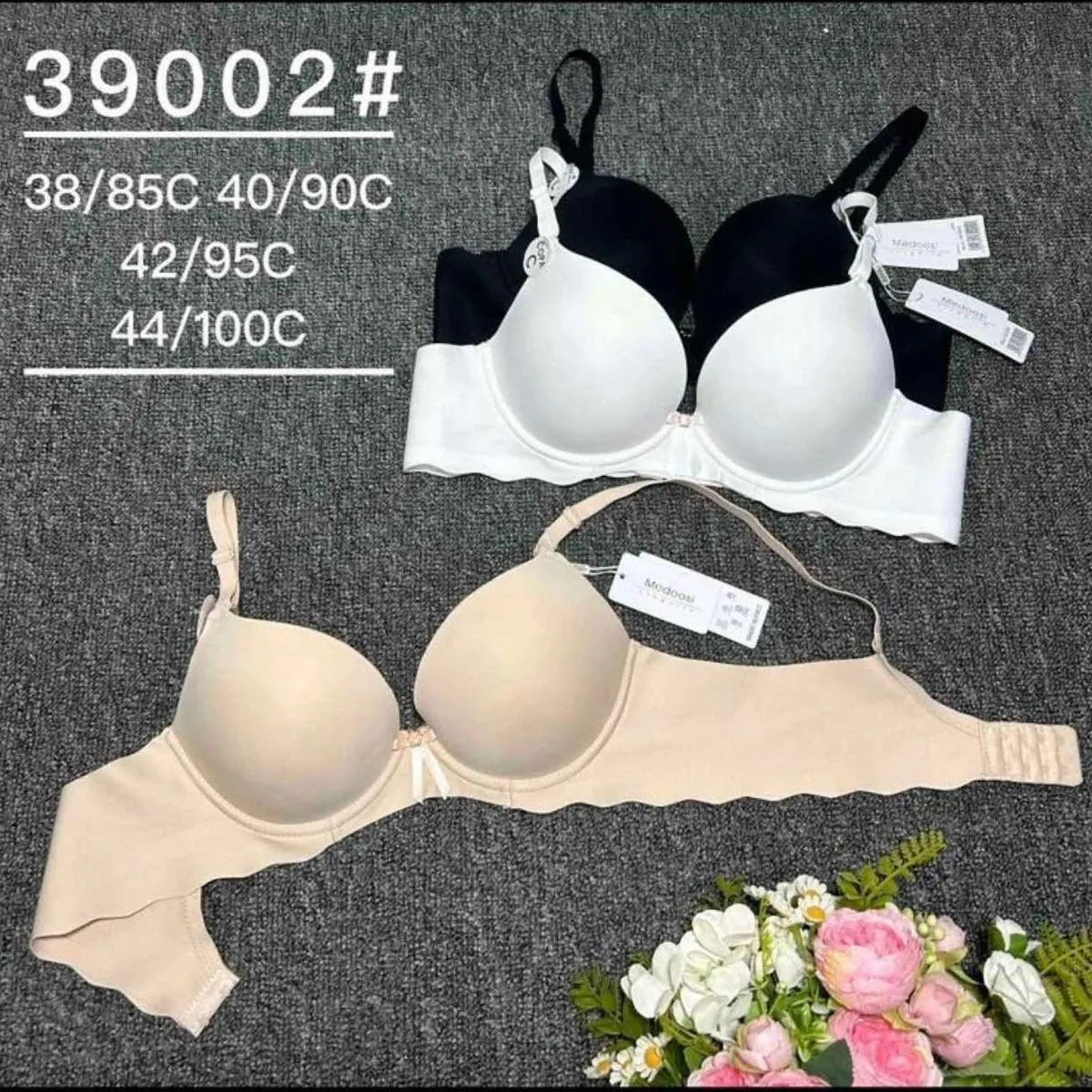 Biustonosz damski bezszwowy biały/beżowy/czarny 38/85C-44/100C