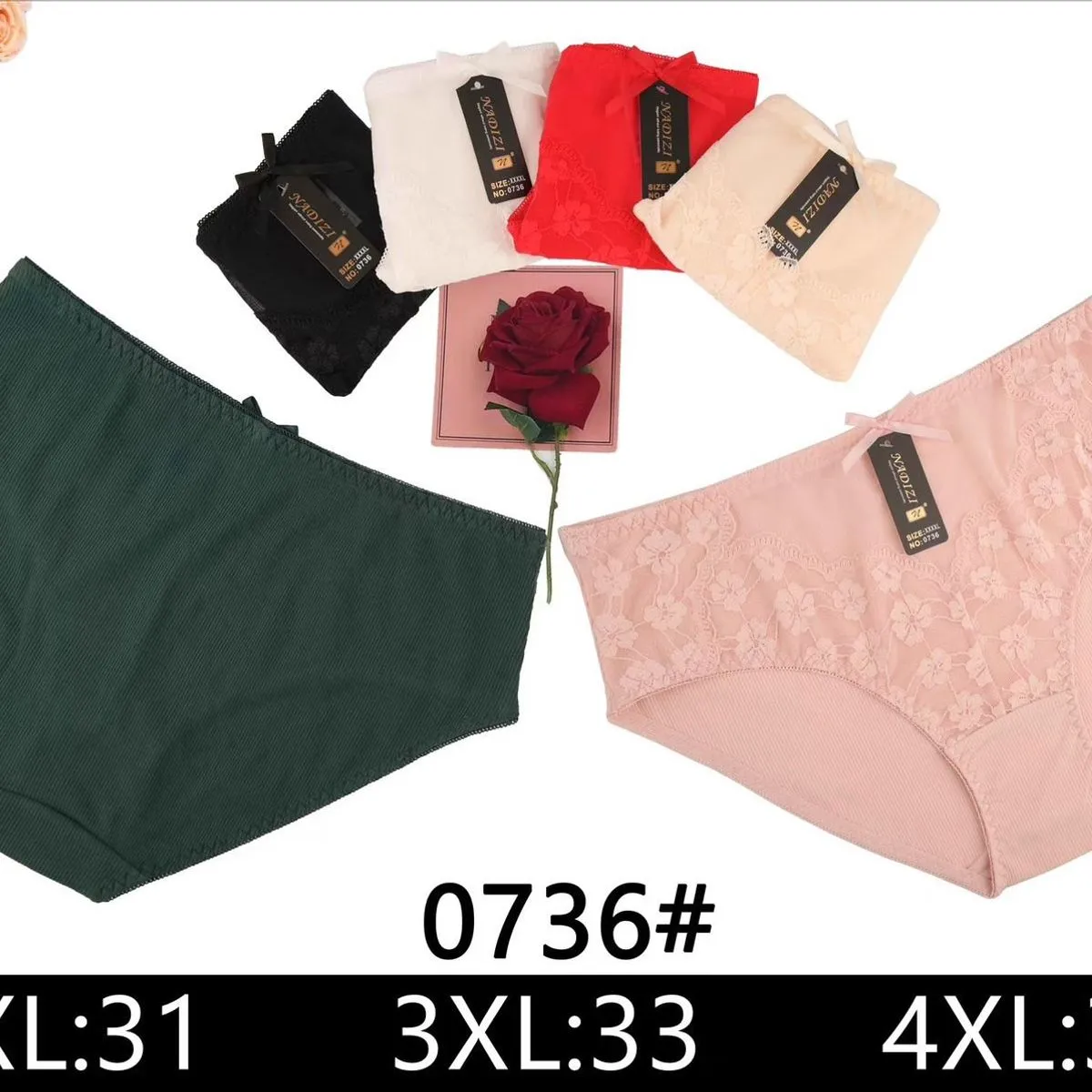 Majtki damskie koronkowe 2XL:31, 3XL:33, 4XL:35 0736#