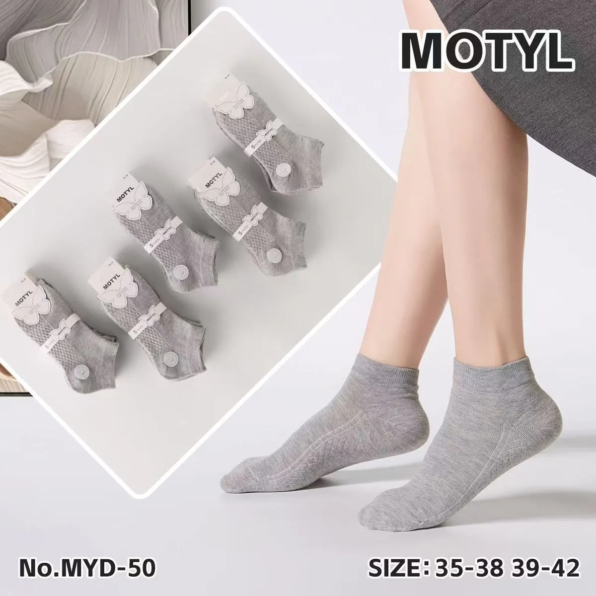 Skarpetki damskie Motyl szare z koronką MYD-50 roz.