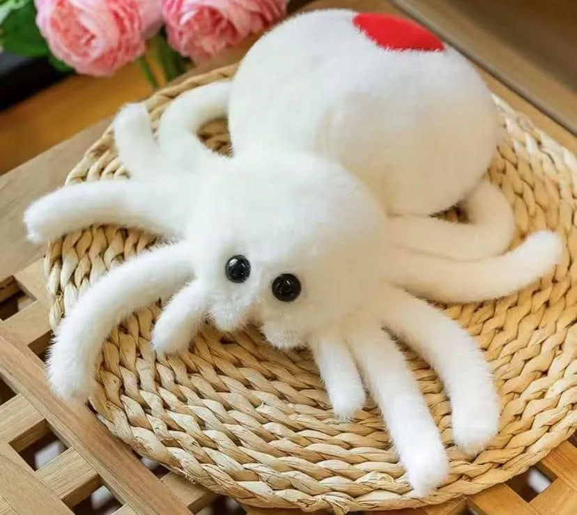Maskotka Pluszowa Pająk 25cm Biały z Czerwoną Plamą