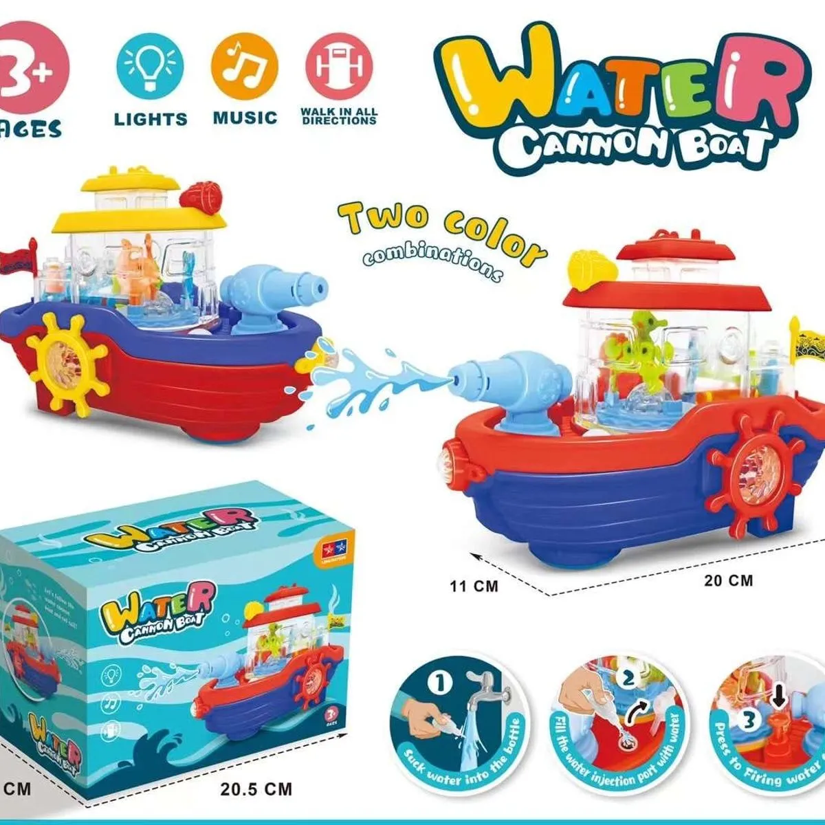 Zabawka Water Cannon Boat statek z armatami wodnymi 14,5 cm