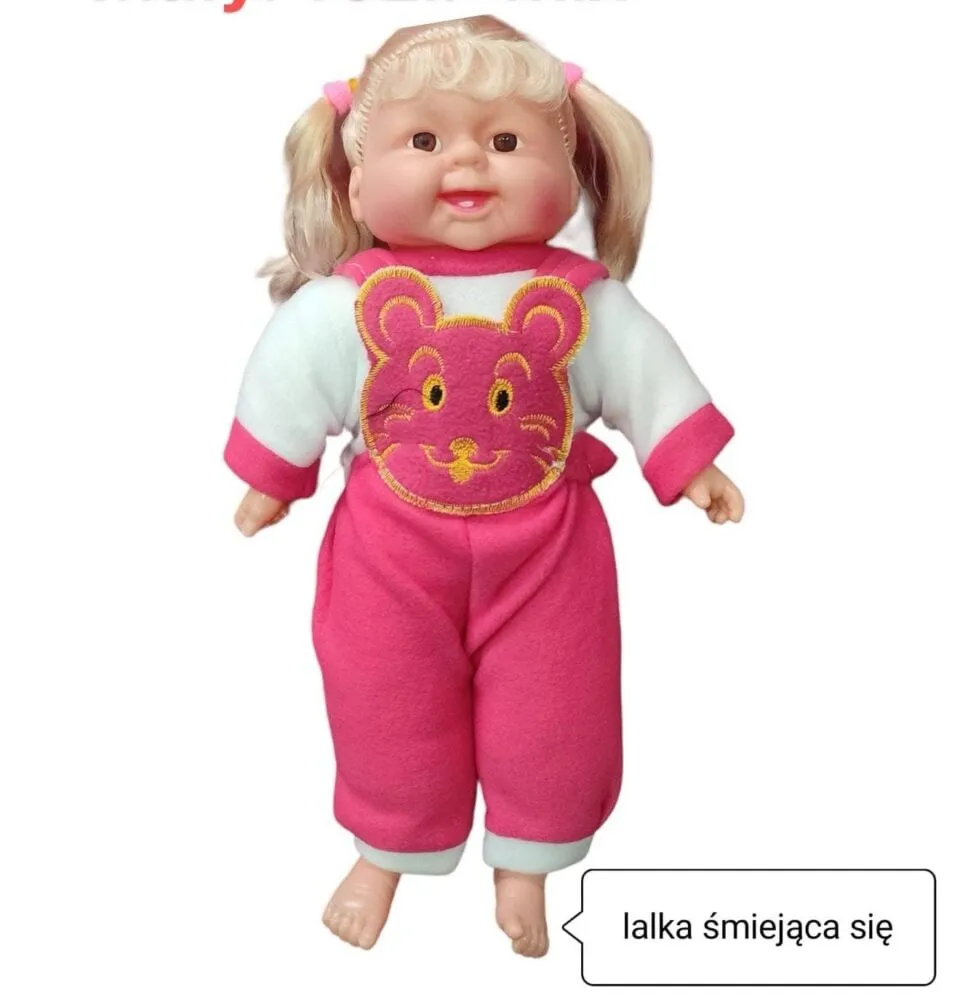 Lalka Śmiejąca Muzyk Duży - Blondynka w Różowym Pajacyku