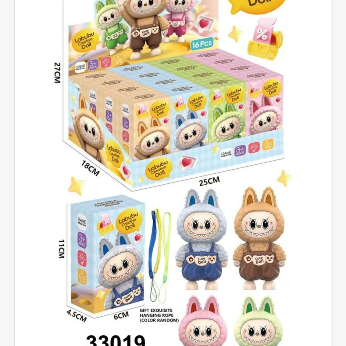 Figurki Labubu Brelok Creative Doll 11cm - Zestaw 16 szt.