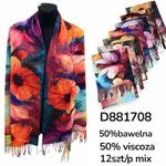Szalik damski kwiatowy wzór, 50% bawełna 50% wiskoza, mix kolorów