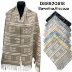 Szalik damski bawełna i wiskoza wzór logo z frędzlami mix kolorów