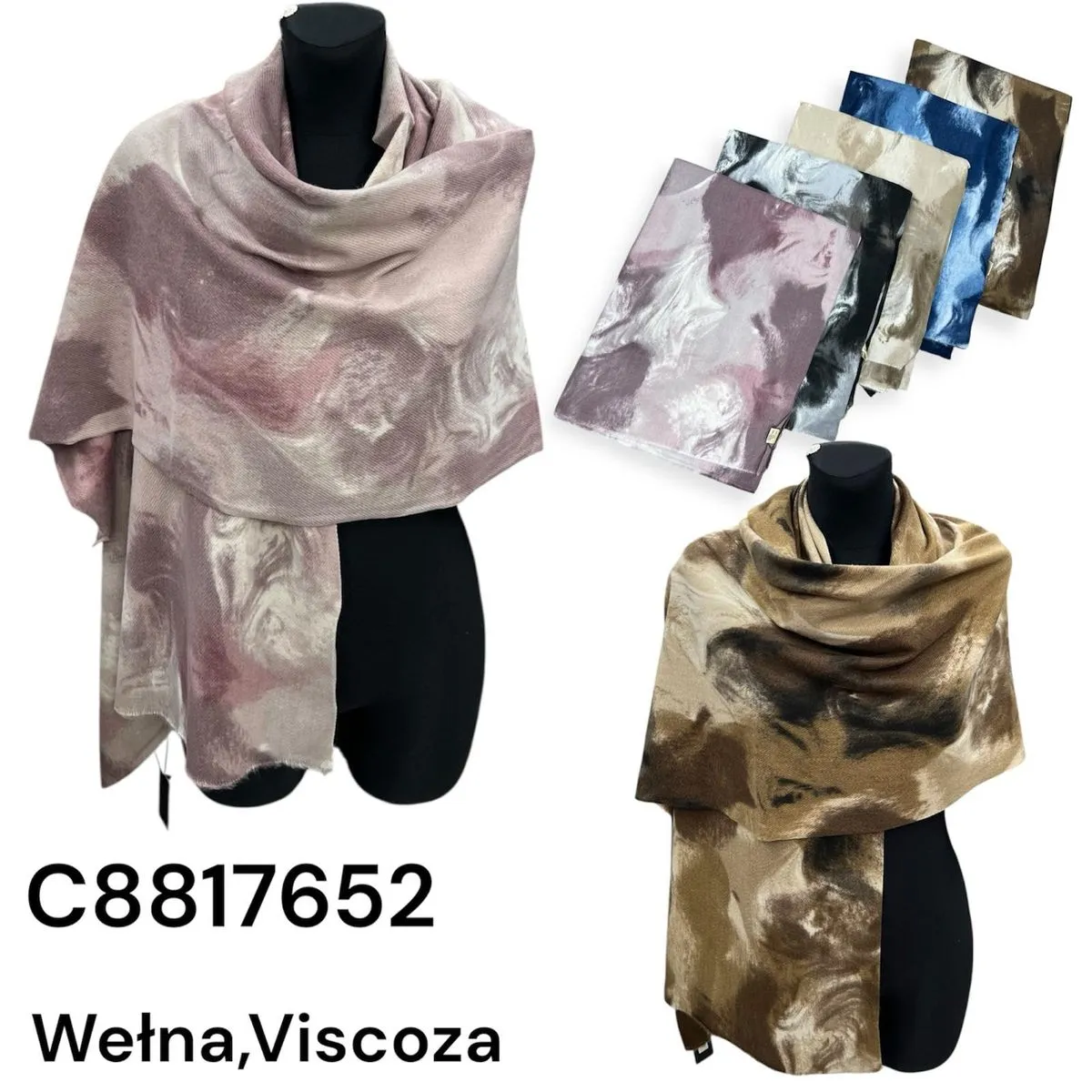 Szalik damski wełna i wiskoza, wzór marmurkowy C8817652