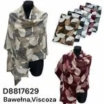 Szal damski bawełna wiskoza wzór miłorząb złote kontury mix