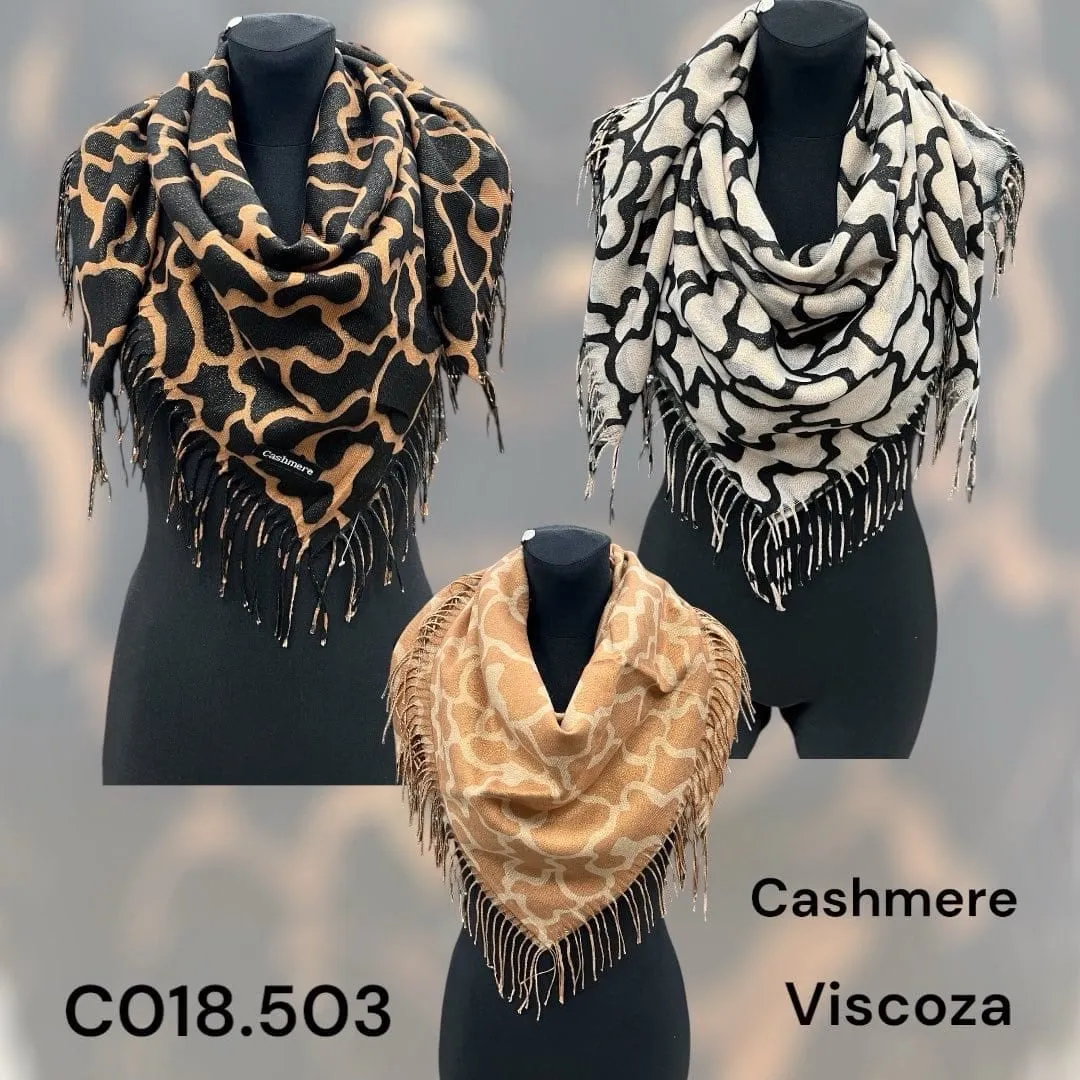 Szalik damski z frędzlami wzór zwierzęcy Cashmere Viscoza