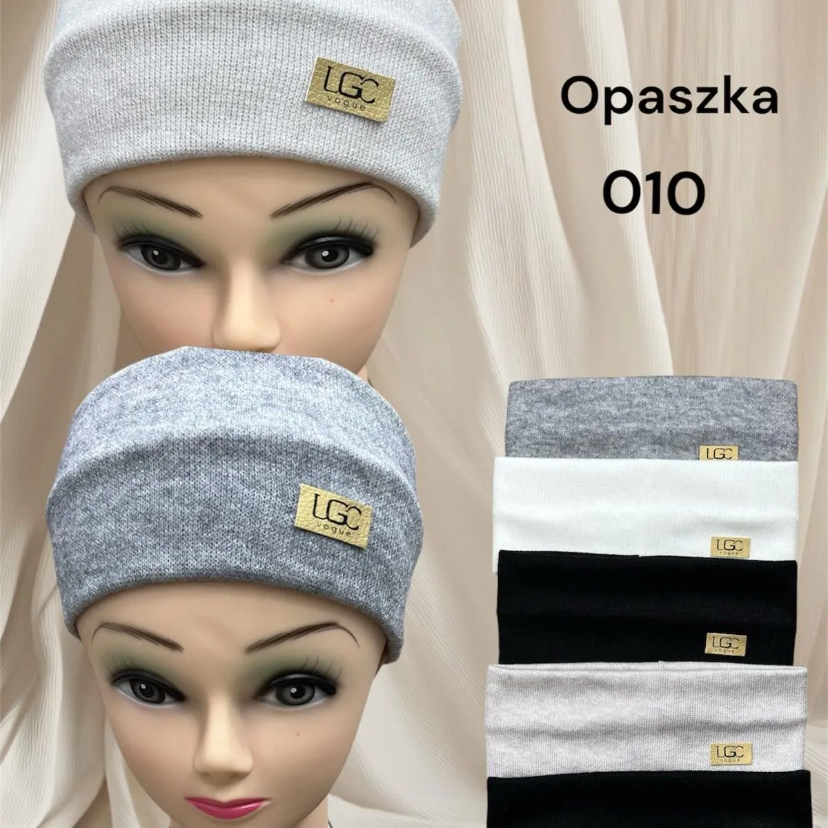 Opaska damska LGC Vogue - Miękka dzianina szara 12 szt.
