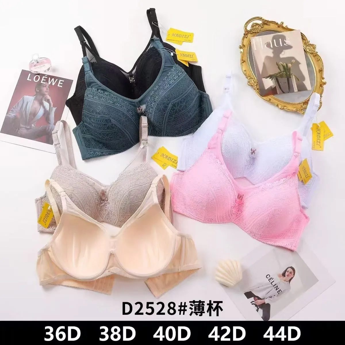 Biustonosze damskie Nadizi D2528 koronkowe mix kolorów 36D-44D