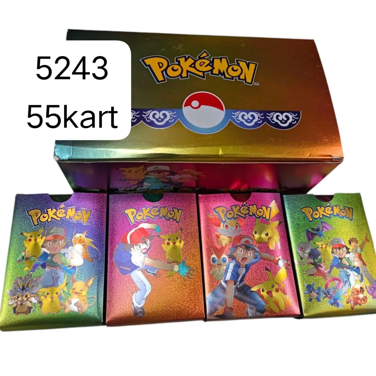 Karty Pokemon 55 szt Tęczowe Metaliczne Kolekcjonerskie