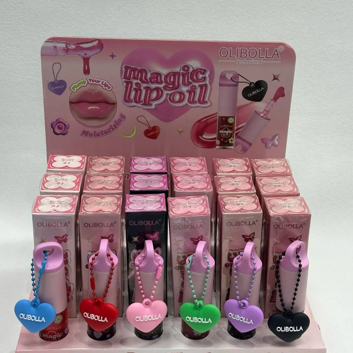 Błyszczyki Magic Lip Oil Olibolla z zawieszką 24 szt.