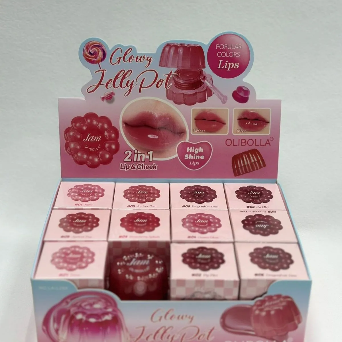 Pomadka do ust i policzków Jelly Olibolla Glowy Jelly Pot 2w1 L255 24szt