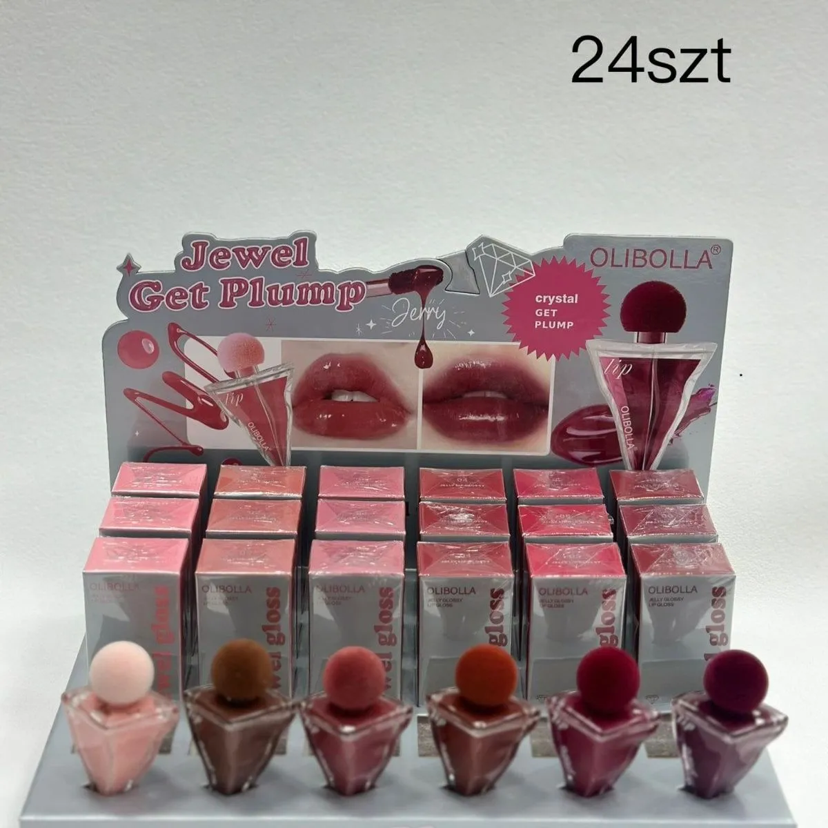 Błyszczyki do ust Lip Jewel Olibolla Get Plump, Zestaw 24 szt.