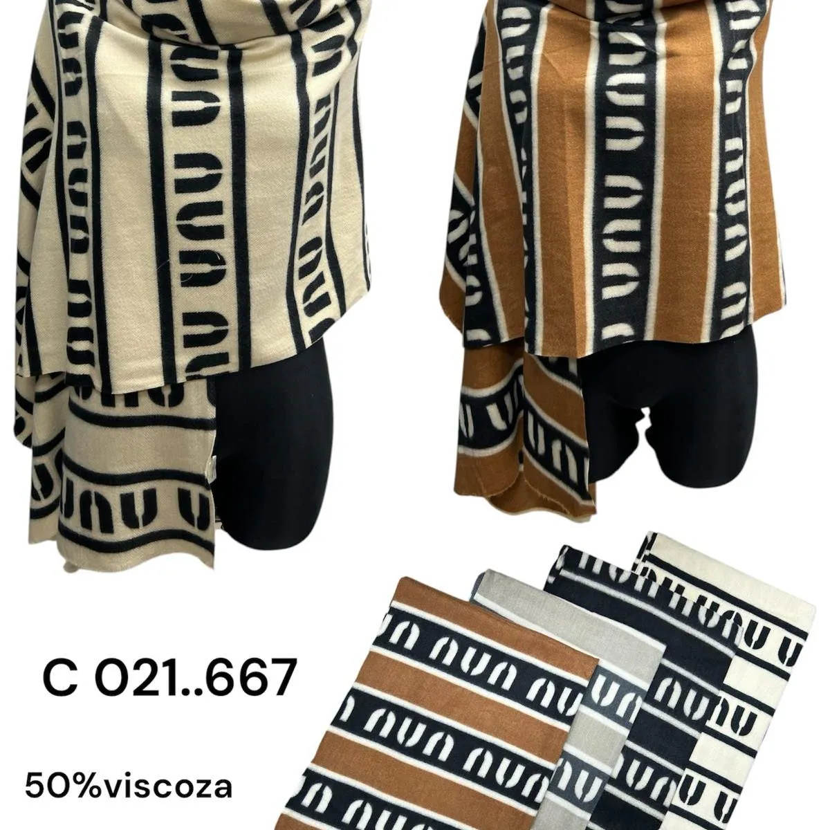 Szalik damski wełniany z wiskozą 50/50, wzór geometryczny, mix kolorów