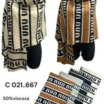 Szalik damski wełniany z wiskozą 50/50, wzór geometryczny, mix kolorów