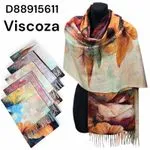 Szal damski wiskoza Viscocaoza kwiaty z frędzlami D88915611