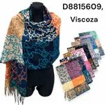Szalik damski wiskozowy wzorzysty z frędzlami D8815609