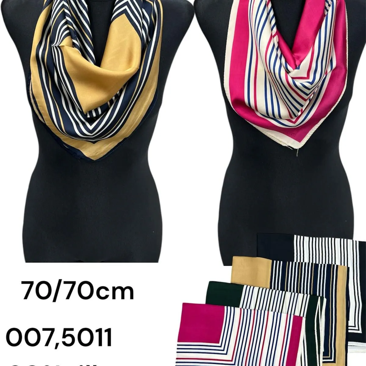 Szalik damski apaszka 70x70cm 30% jedwab 70% wiskoza paski mix