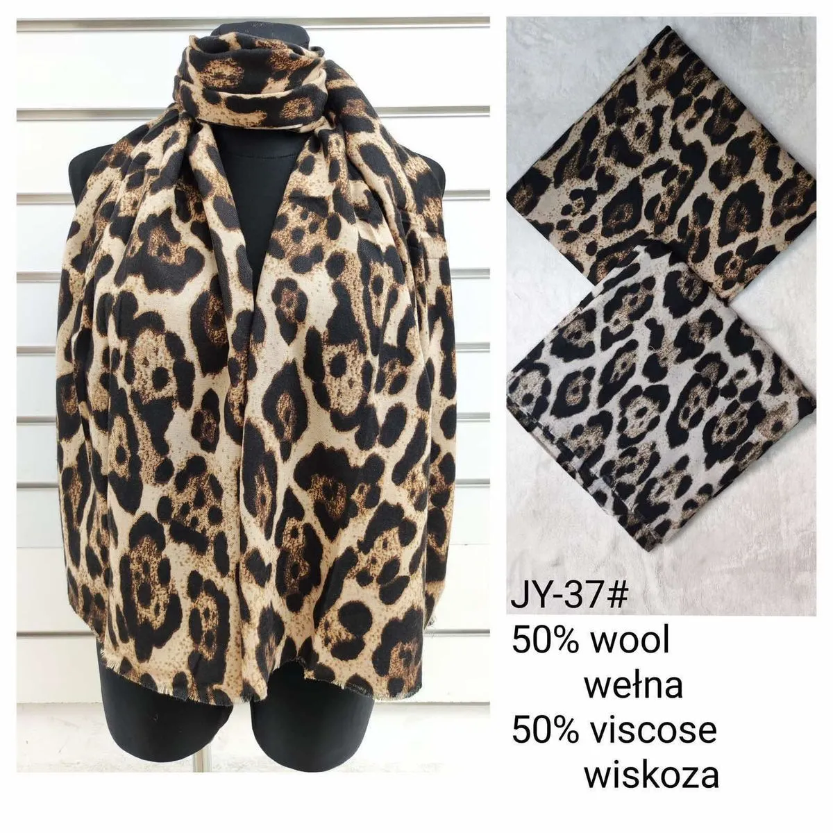 Szal damski JY-37 wzór leopard 50% wełna 50% wiskoza