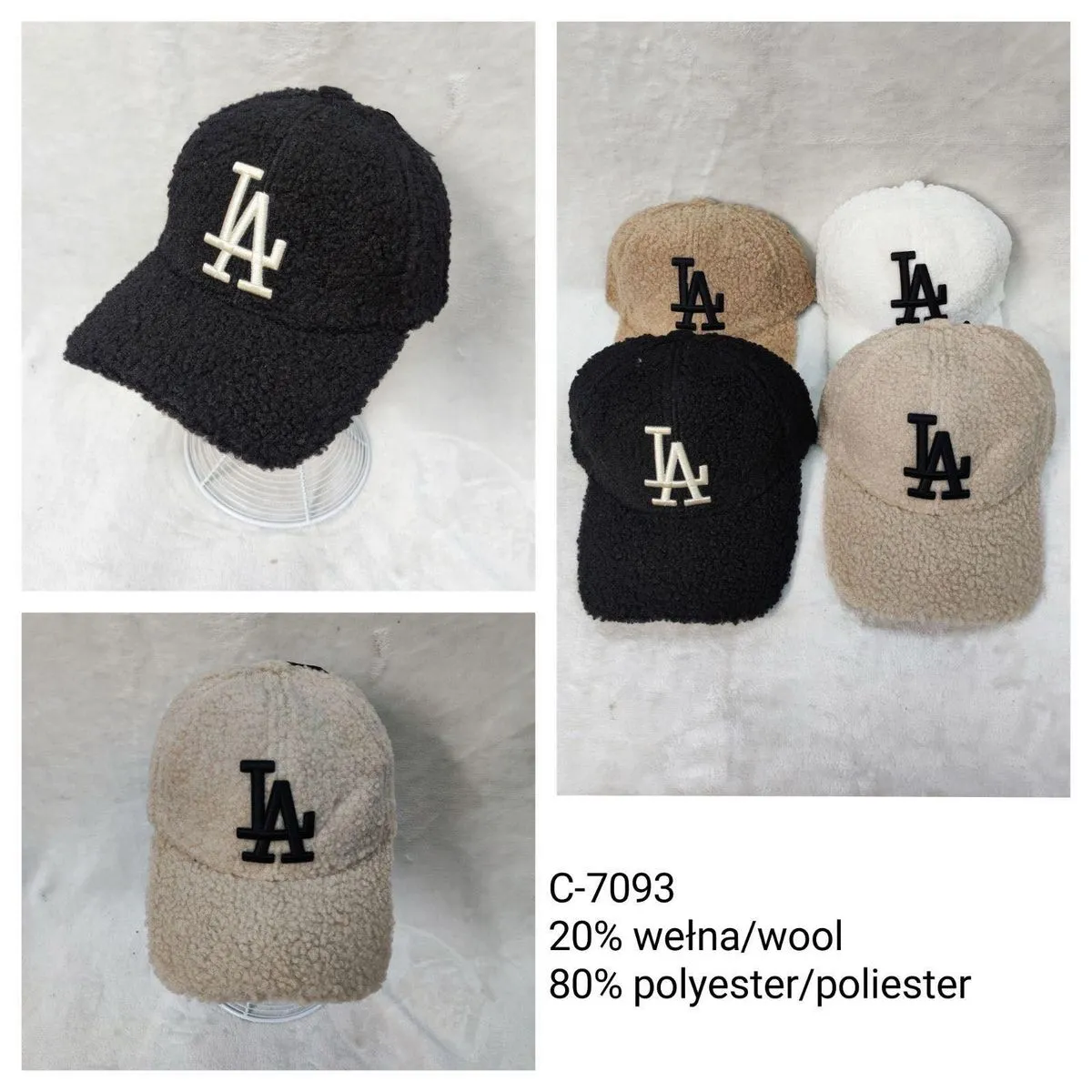 Czapki damskie beanie LA czarne brązowe białe C-7093
