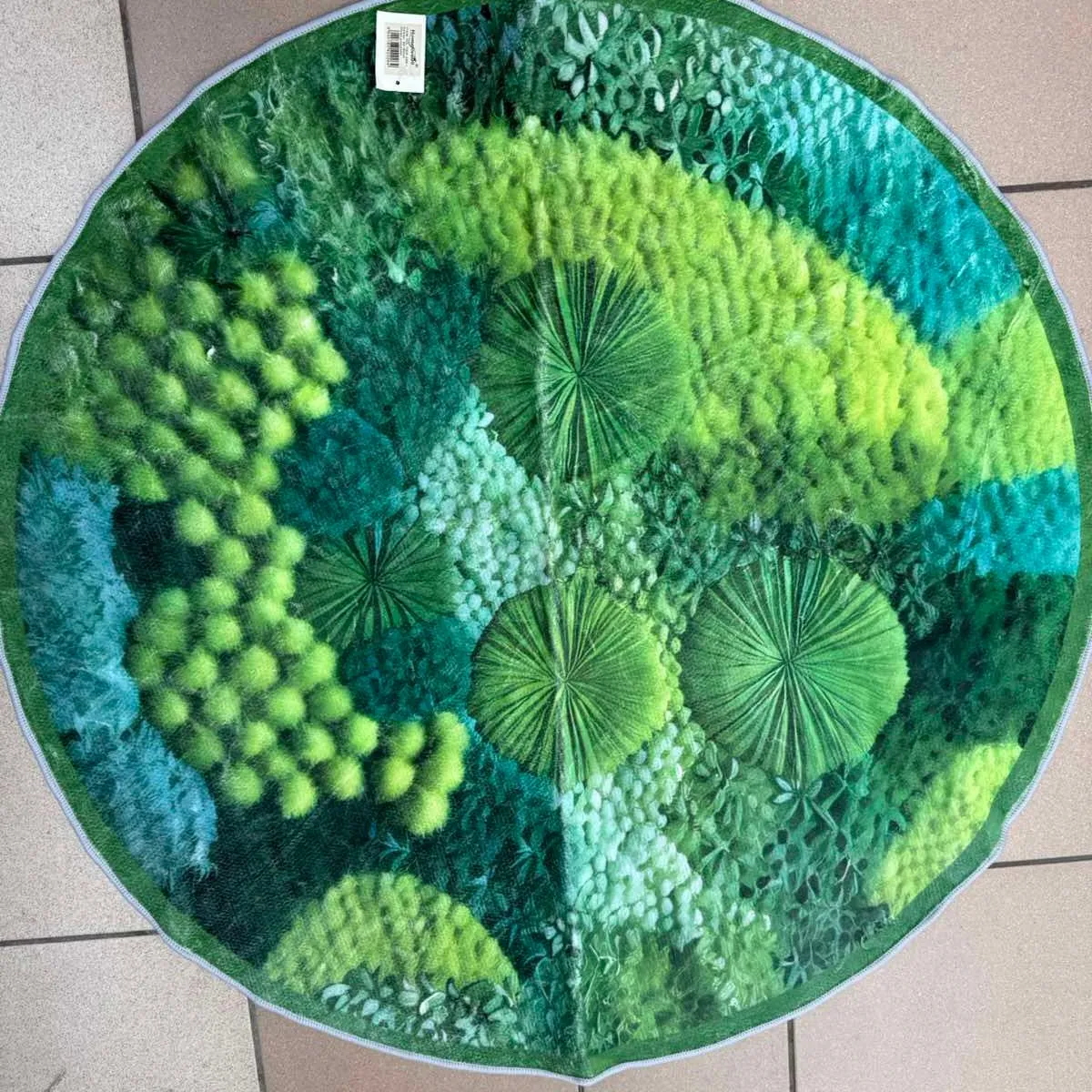Dywaniki okrągłe 90x90cm zielone motyw roślinny