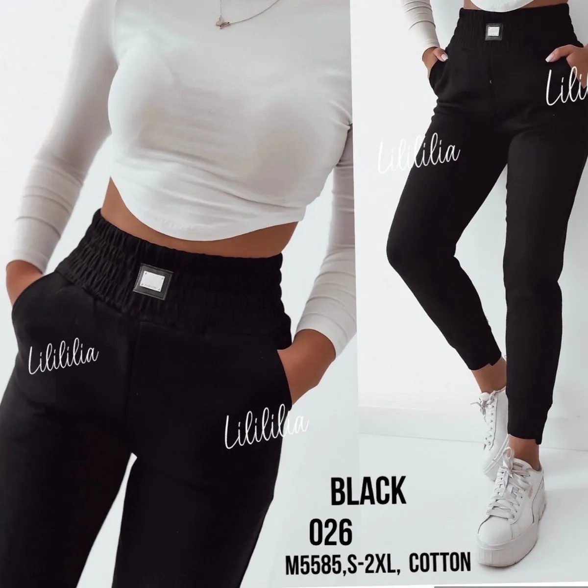Legginsy damskie czarne M-5XL bawełna 026