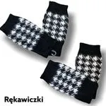 Rękawiczki damskie bez palców w kratę czarno-białą