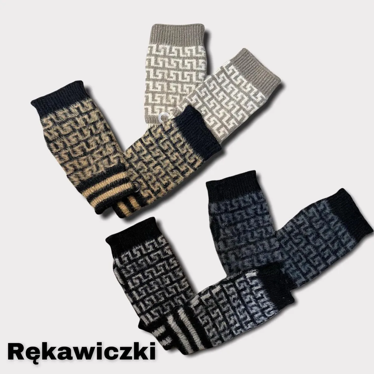 Rękawiczki damskie na rękę z wzorem etnicznym