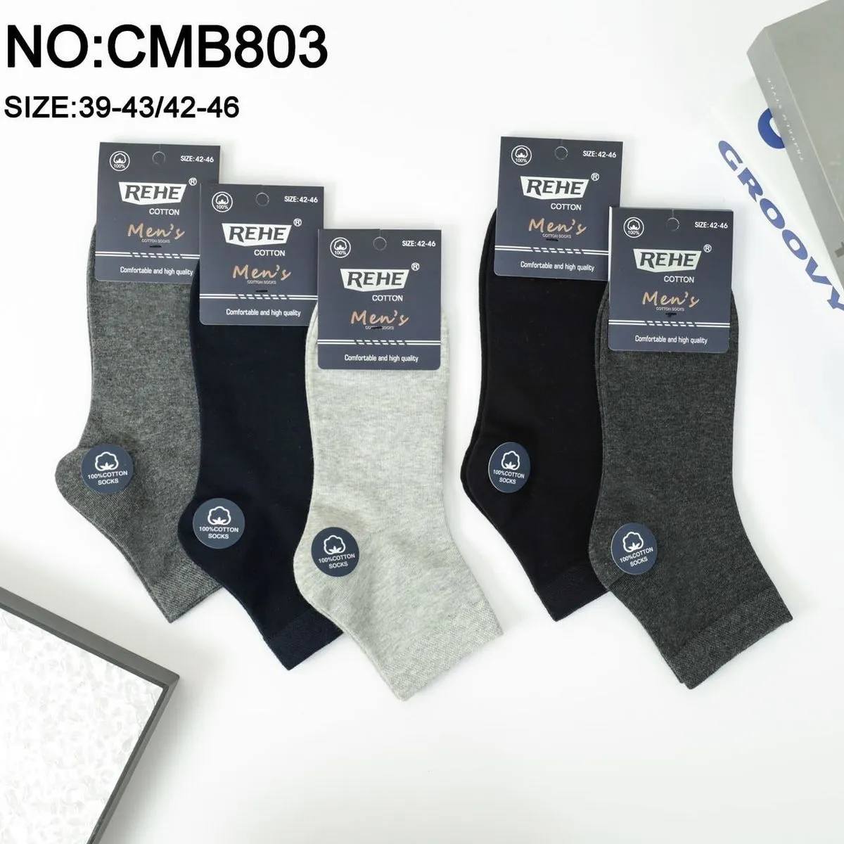 Skarpetki męskie REHE bawełniane szare/czarne rozmiar