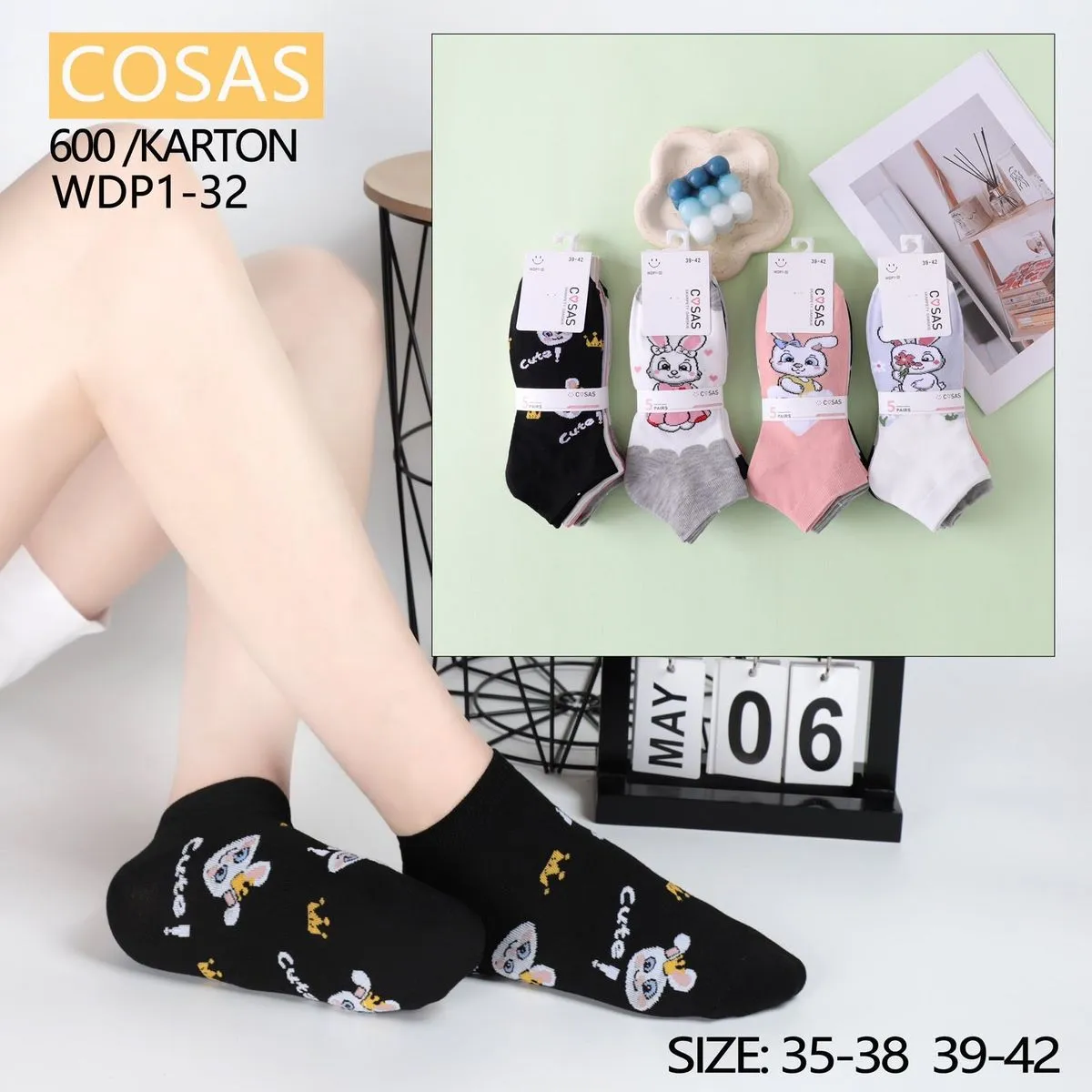 Skarpetki damskie COSASAS WDP1-32 z kotkami, rozmiar 35-38