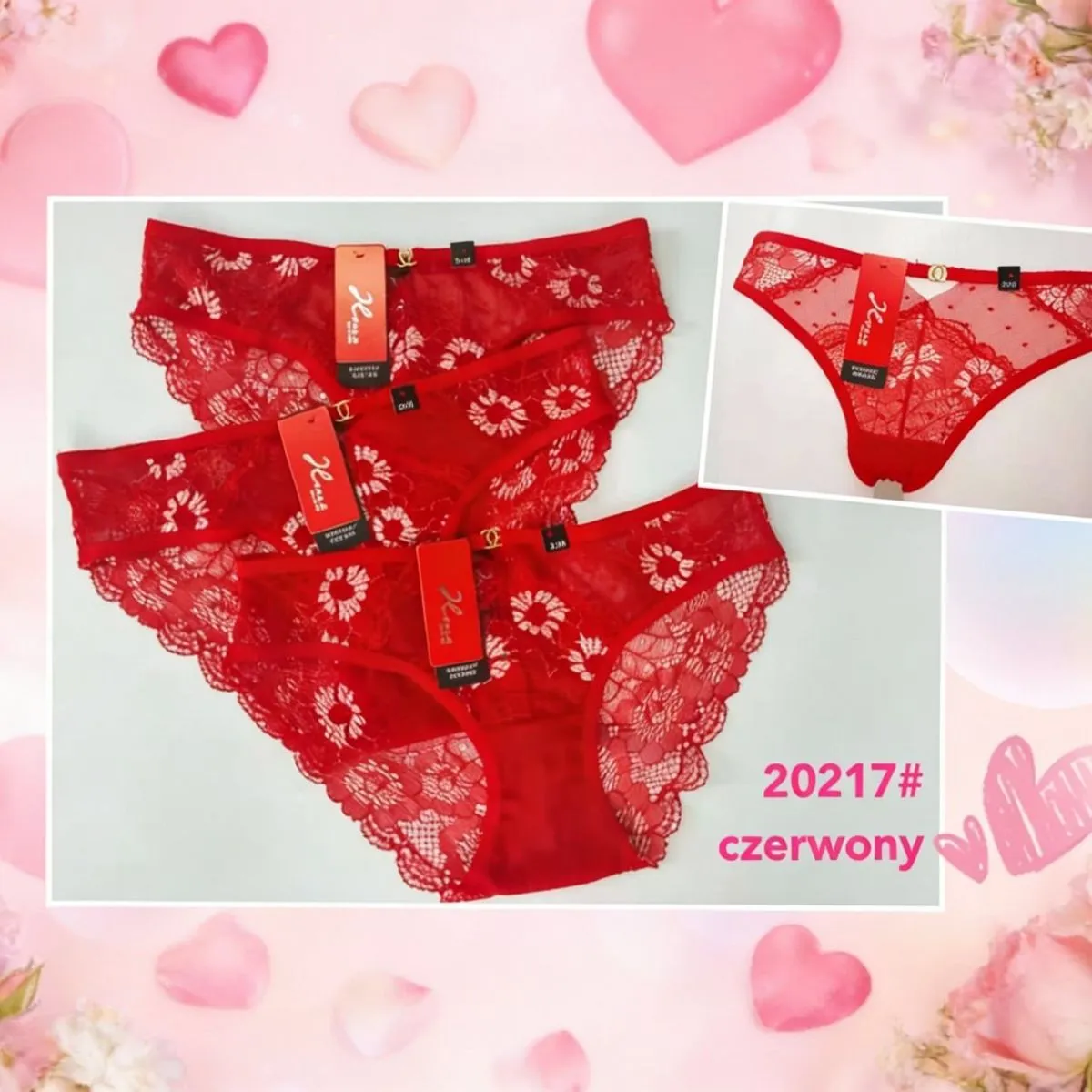 Majtki damskie koronkowe czerwone 20217
