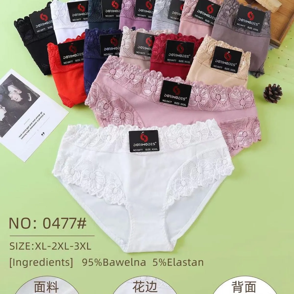 Majtki damskie koronkowe 95% bawełna 5% elastan XL-3XL